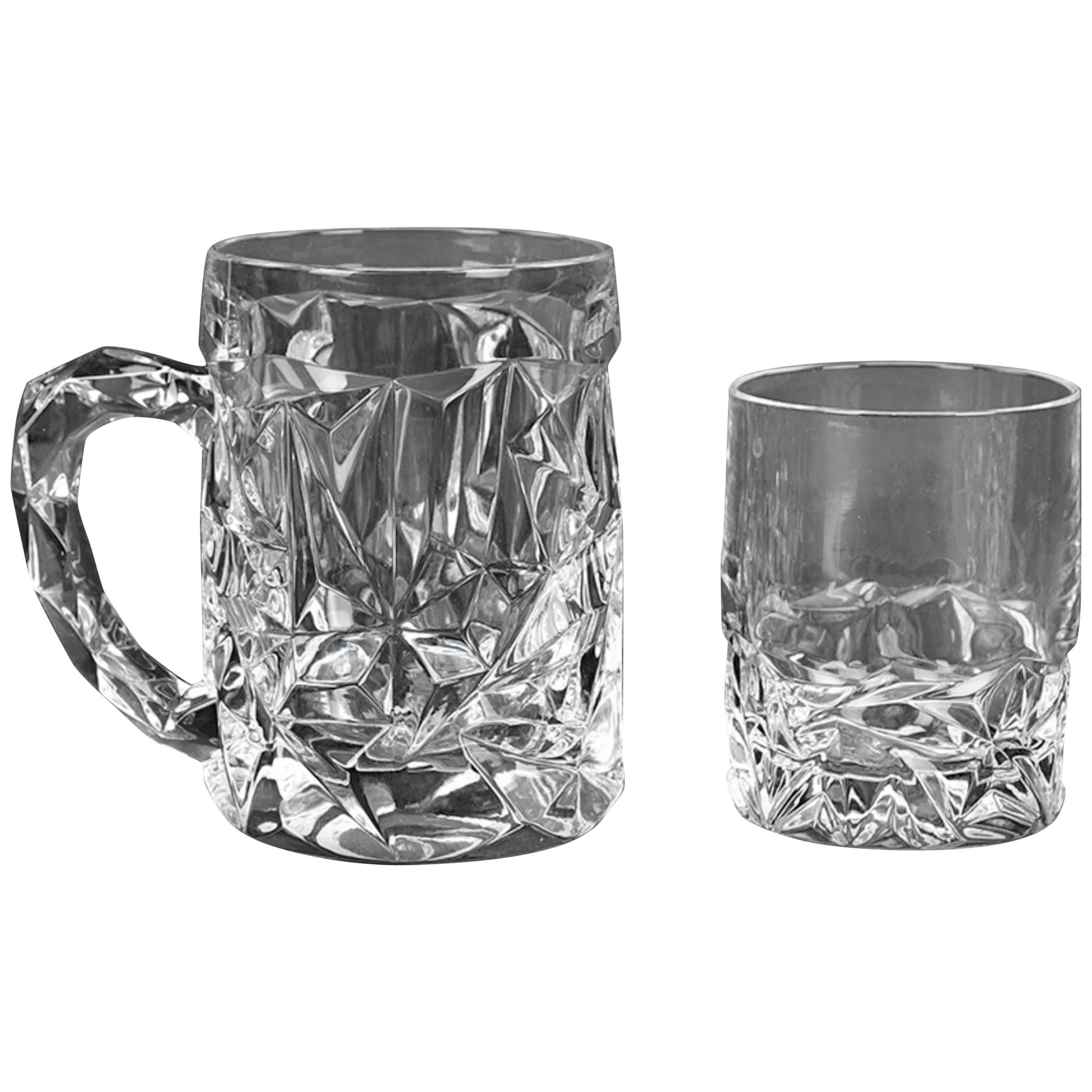 Tiffany & Company Barware Set, 12 Beer Mugs and 12 Low Ball, Rock Cut Pattern