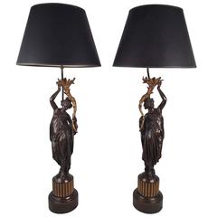 Pair of French Figural Bronzes Now Mounted as Lamps 12