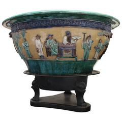 Very Large Chinese Ceramic Jardinière with Bronze Stand