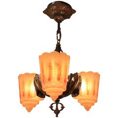 Vintage American Slip Shade Art Deco Chandelier by Lincoln