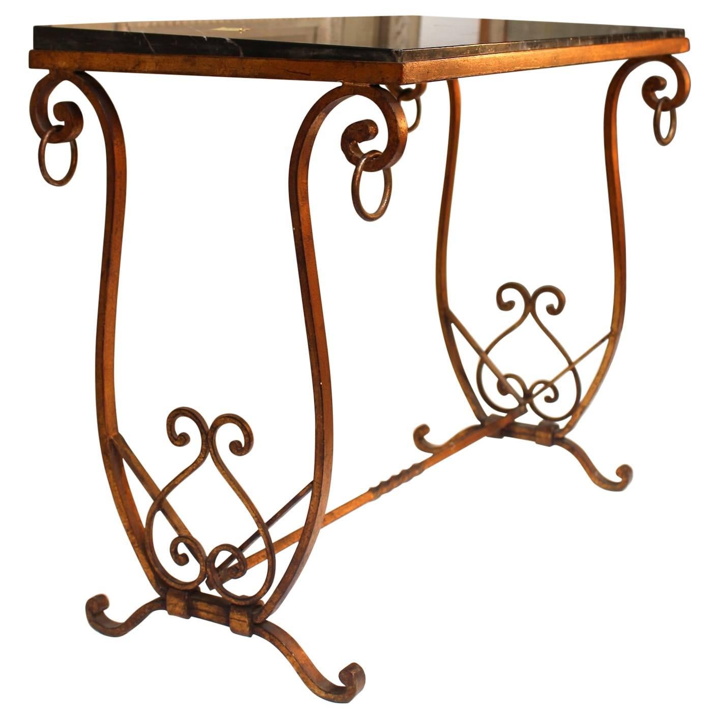 French Gilded Iron Table with Marble Top
