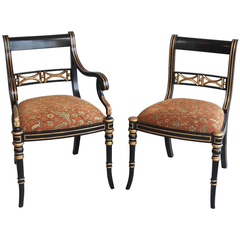 Set Of Six Maitland Smith Gilt Ebony Color Dining Chairs