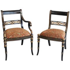 Set of Six Maitland Smith Gilt Ebony Color Dining Chairs