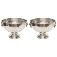 Pair of Antique Silver Plated Punch Bowls, Lion Head Handles