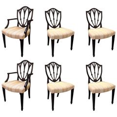 Set of Six Antique Hand-Carved Hepplewhite Style Dining Chairs