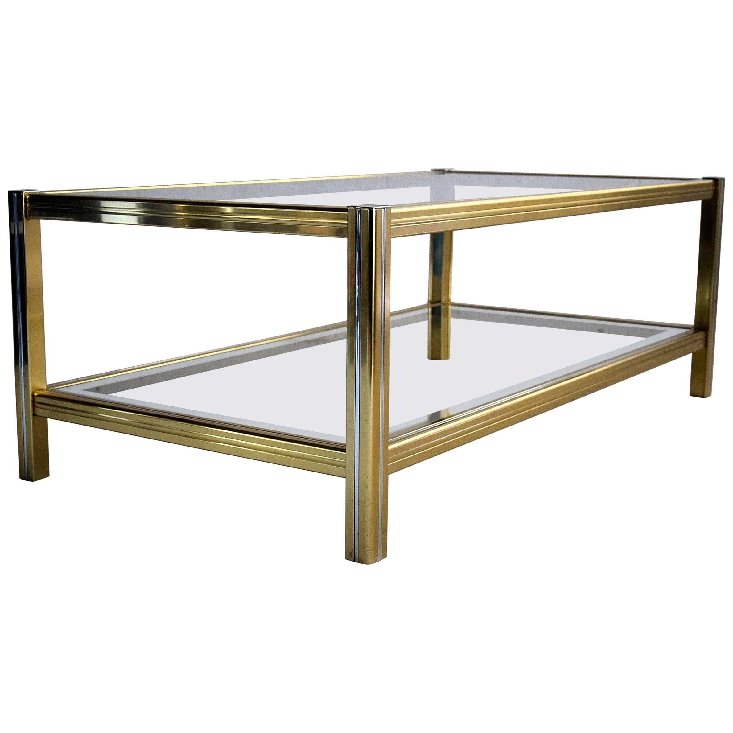 Hollywood Regency Brass and Chrome Coffee Table