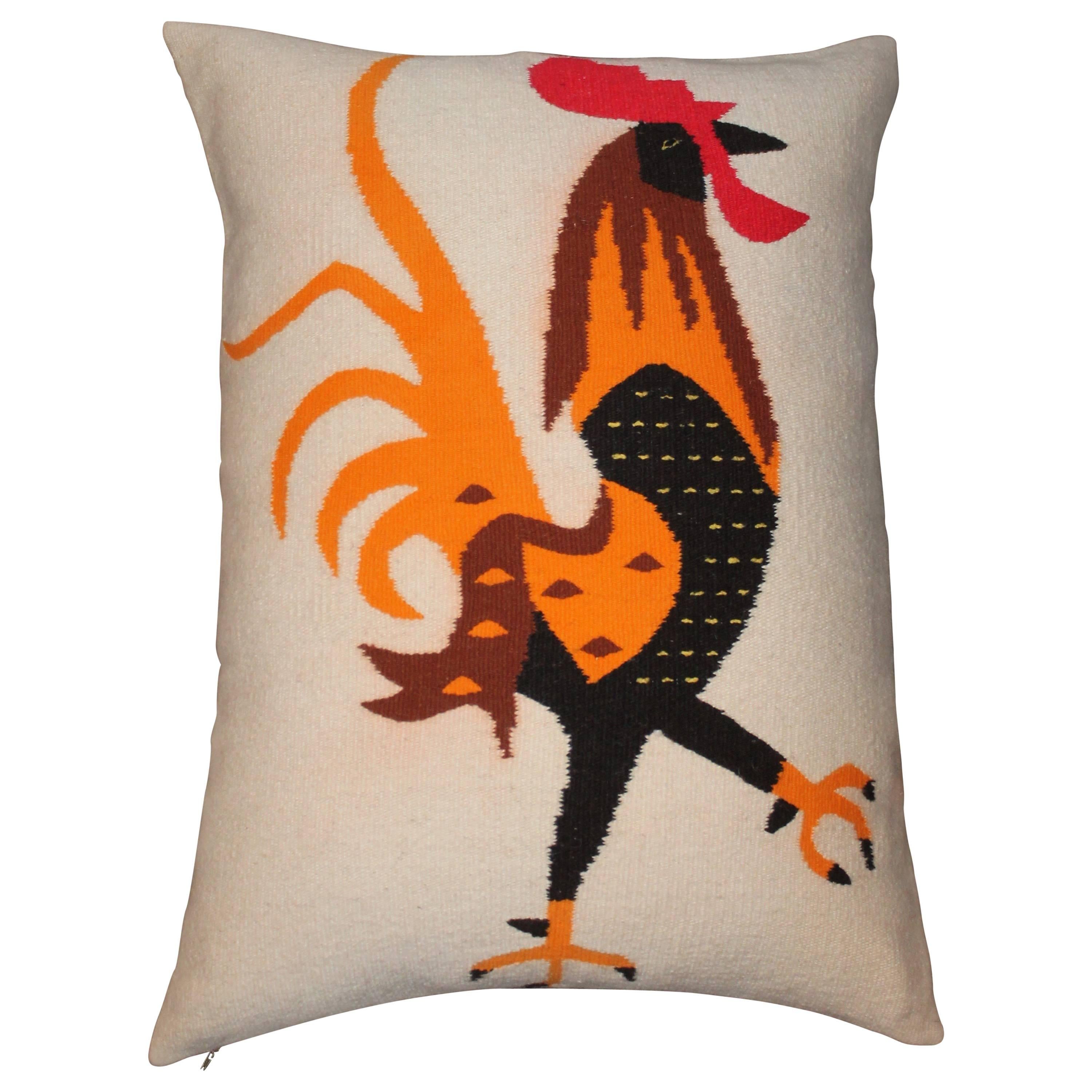 Monumental Rooster Indian Weaving Pillow