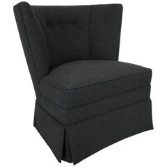 Retro Elegant Wingback Slipper or Boudoir Chair in Charcoal Cashmere