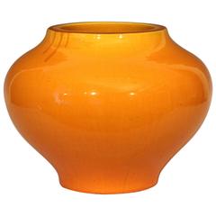 Large Antique Golden Yellow Awaji Pottery Hu Form Vase