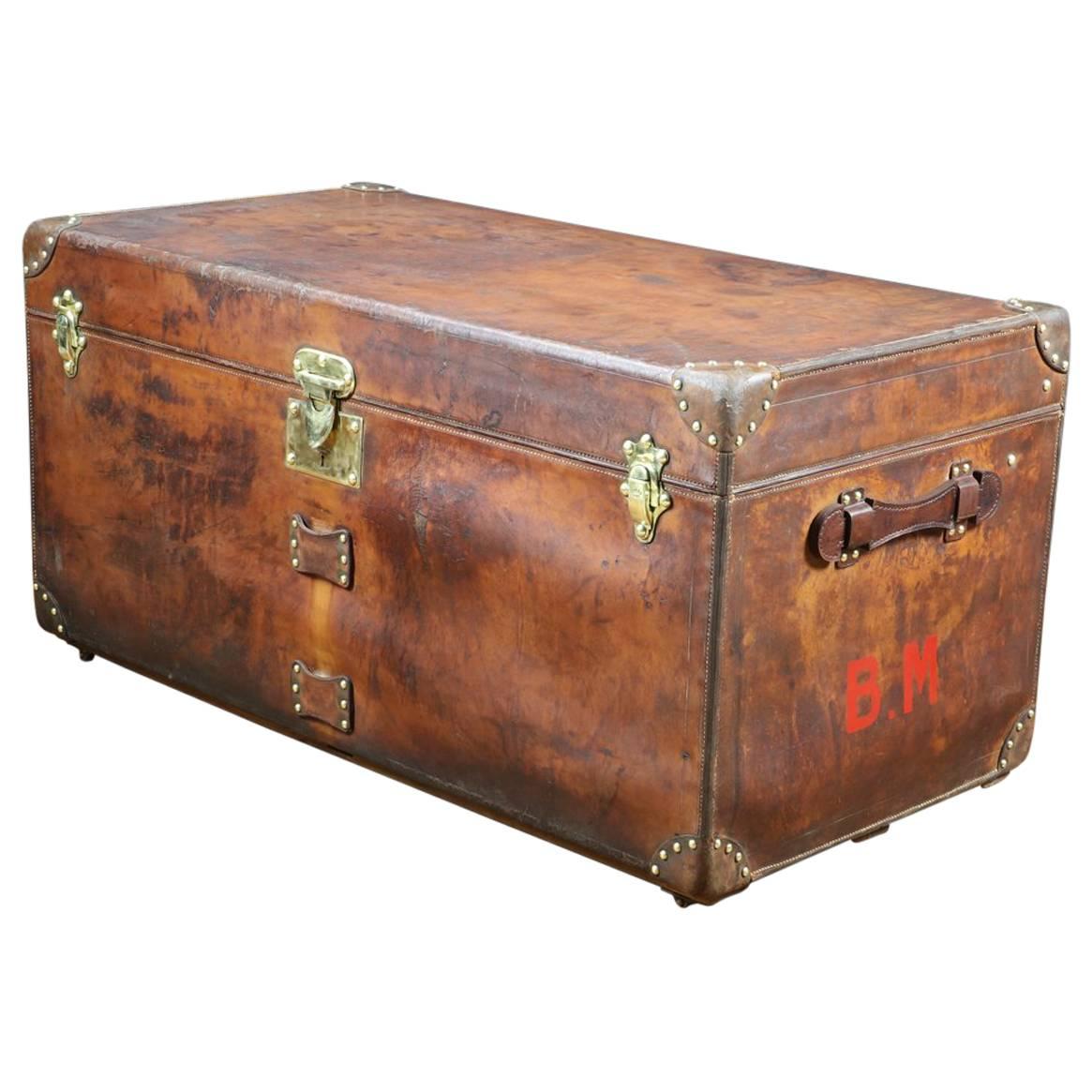 1920s Goyard Steamer Trunk in Natural Leather For Sale