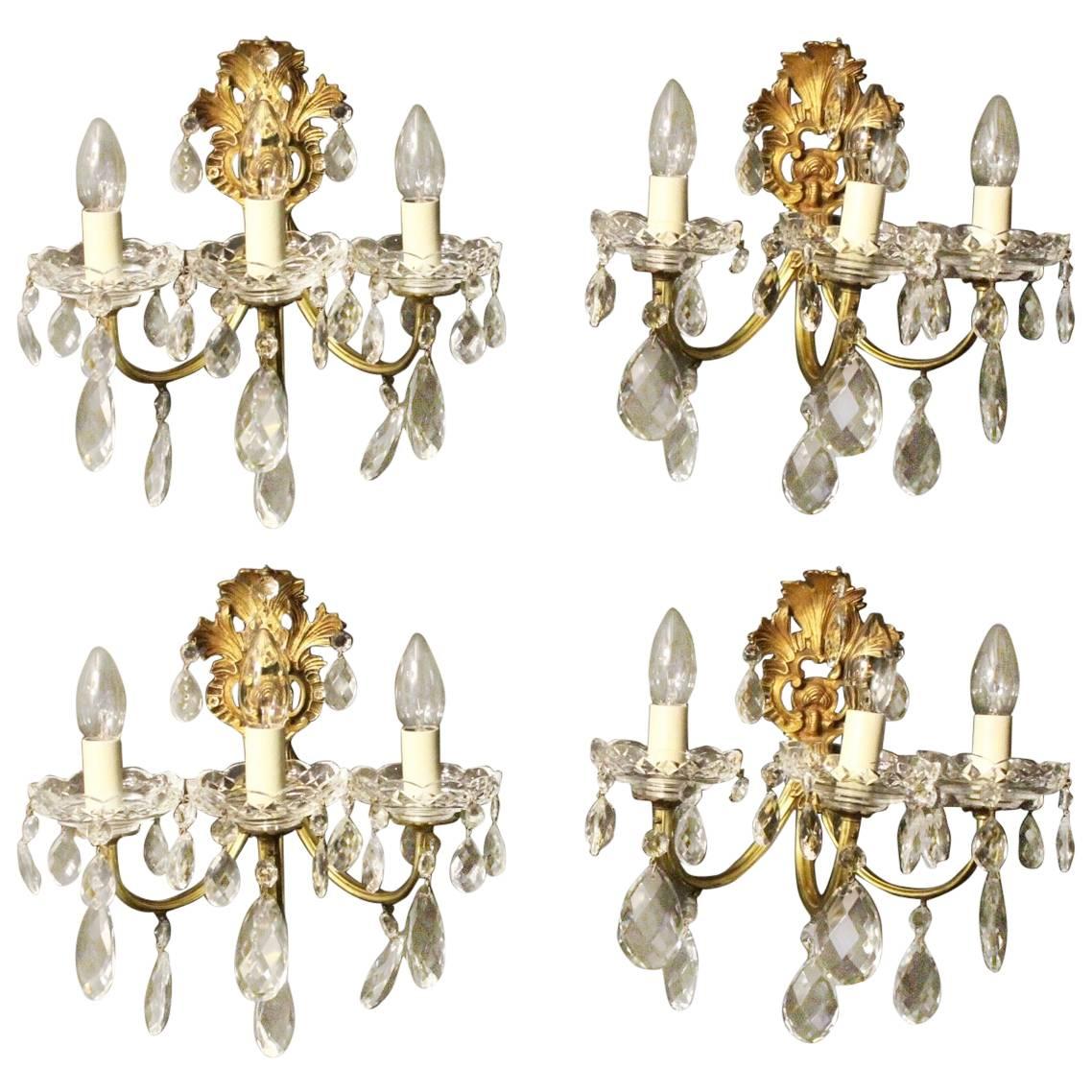 French Set of Four Triple-Arm Antique Wall Lights