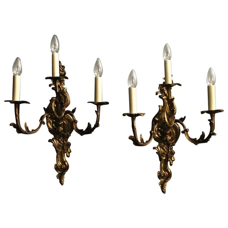 Italian Gilded Triple-Arm Antique Wall Lights at 1stdibs