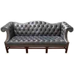 Elégant Chesterfield en cuir bleu et gris à touffes