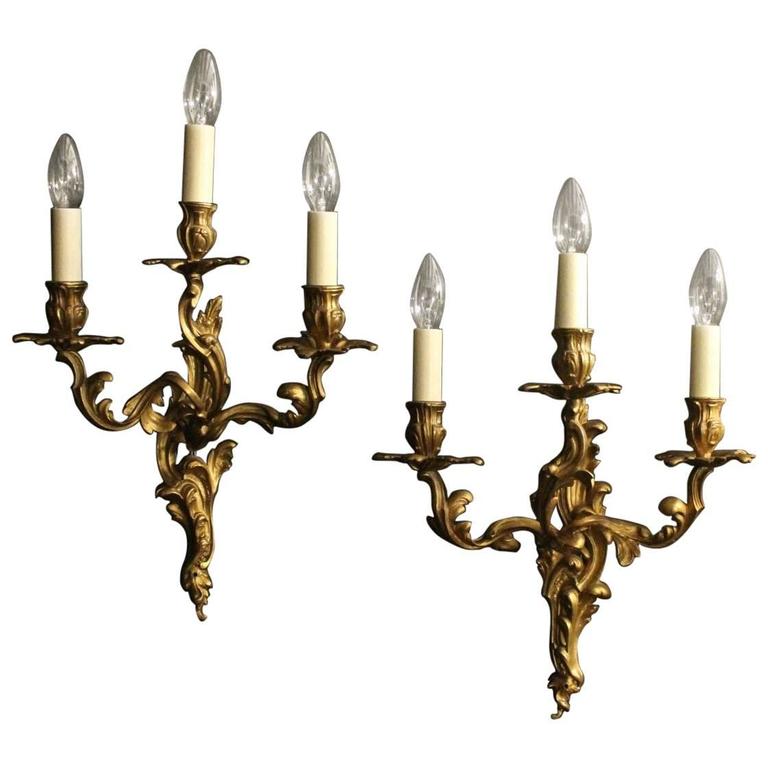 French Pair of Bronze Antique Wall Lights at 1stdibs