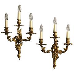 French Pair of Bronze Antique Wall Lights