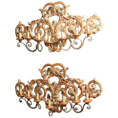 Italian Pair of Large Wooden Wall Lights