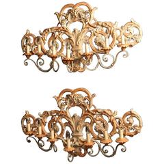 Italian Pair of Large Wooden Wall Lights 5