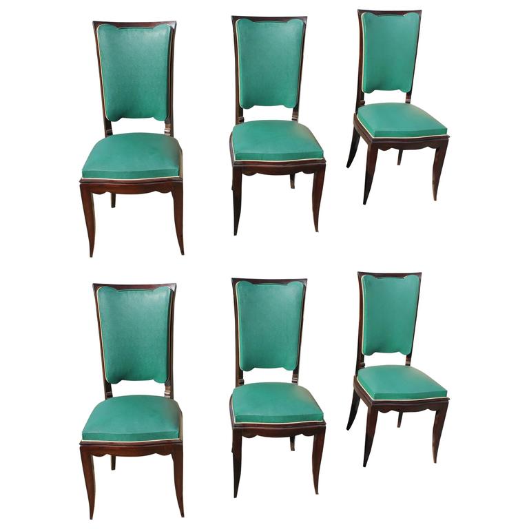 Suite Of Six French Art Deco Dining Chairs Style Jules Leleu Suite Of Six French Art Deco Dining Chairs Style Jules Leleu Circa 1940