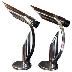 Pair of Adjustable Chrome 'Fase' Desk Lamps
