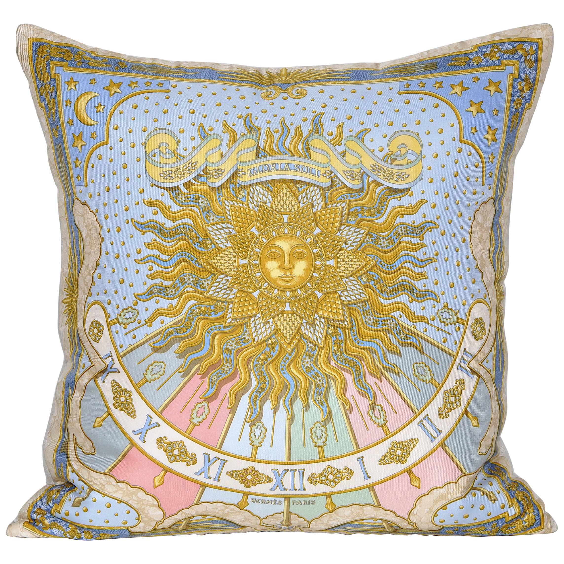 Vintage Hermes Blue Silk Scarf and Irish Linen Cushion Pillow