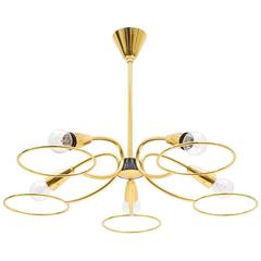Unique Five-Arm Brass Sputnik Chandelier, 1950s 6