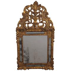 Antique Beautiful French Wood Carved and Original Guild Regency Wall Mirror, 1740
