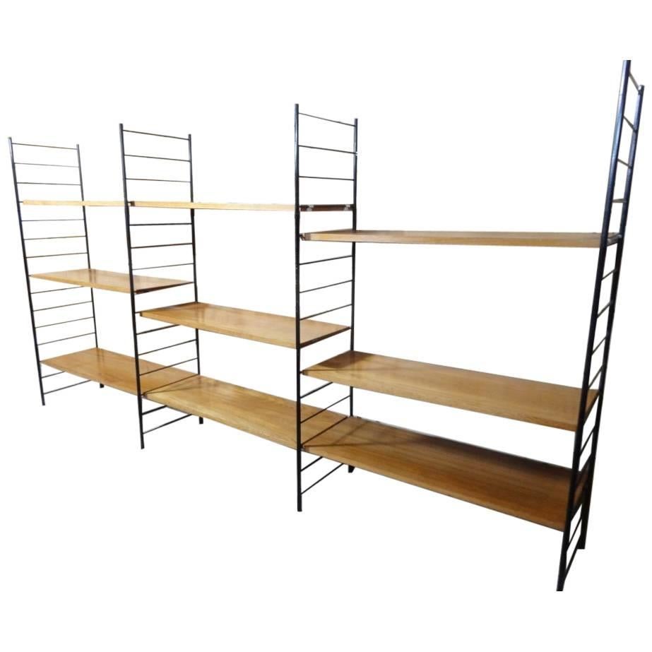 Mid-Century Modern, 1960 Extra Large Teak or Metal Wall Shelving or Wall Unit