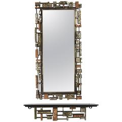Brutalist Syroco Wall Mirror and Hanging Shelf 6