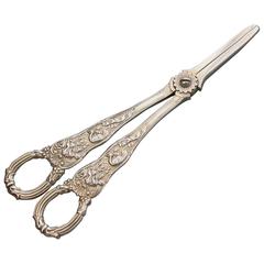 Victorian Silver Gilt Stag Hunt Pattern Grape Scissors