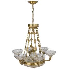 French Empire Style Gilt Bronze and Cut Glass Nine-Light Chandelier