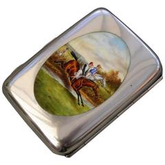 Victorian Silver and Enamel Horse Racing Scene Cigarette Case