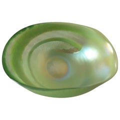 Green Iridescent Art Glass Swirl Bowl in the Style of Loetz