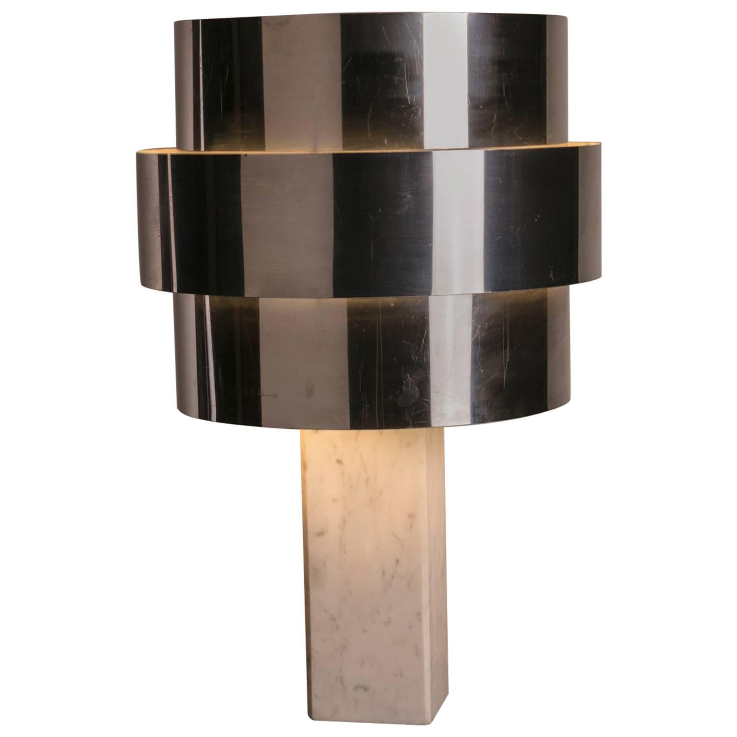 Carrara Marble and Metal Table Lamp, Italy, 1960s For Sale