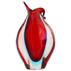 Large Hand Blown Sommerso Murano Glass Vase by Flavio Poli