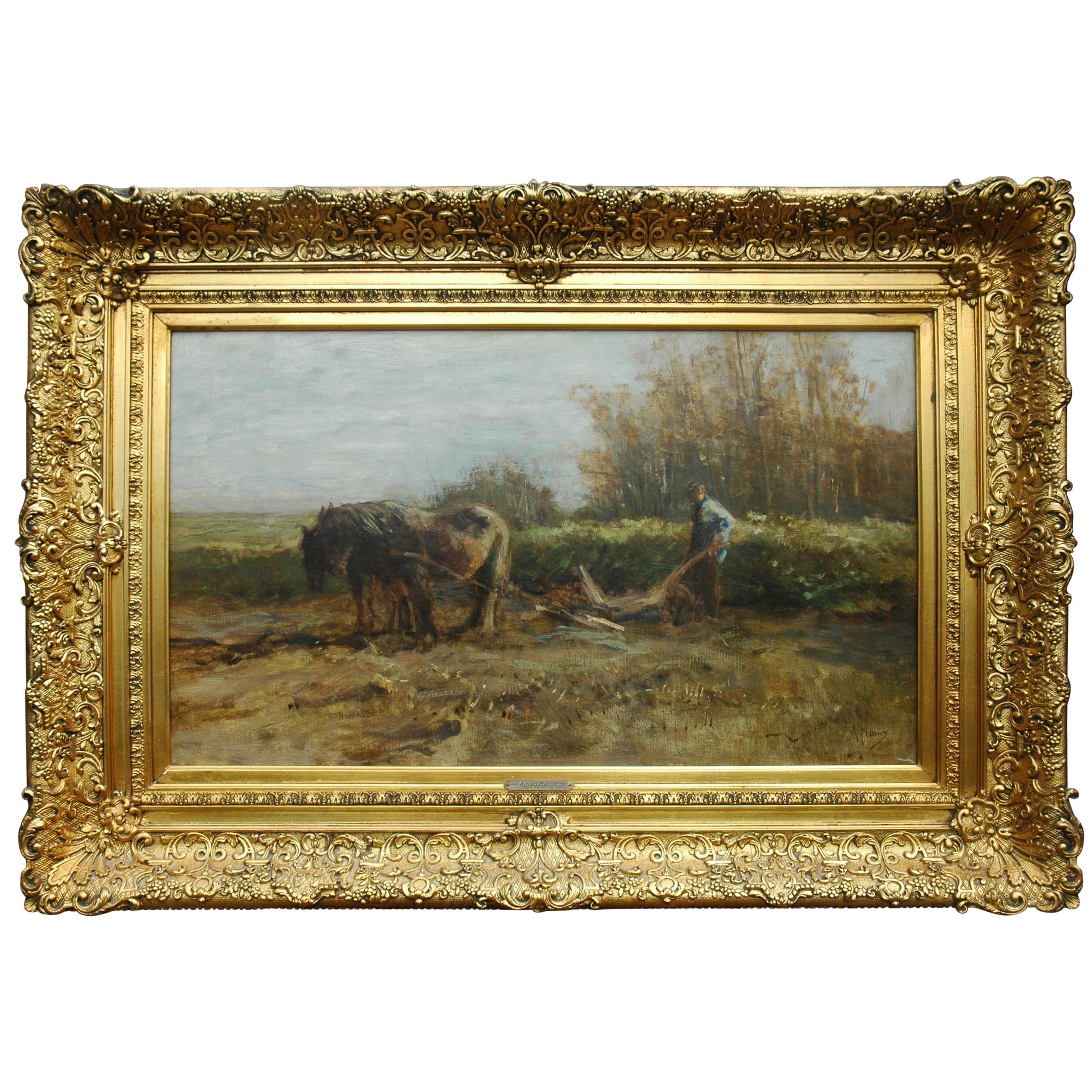 Anton Mauve "Horse & Plow" Oil Painting For Sale
