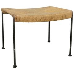 Vintage Iron and Rush Stool Designed by Arthur Umanoff 1