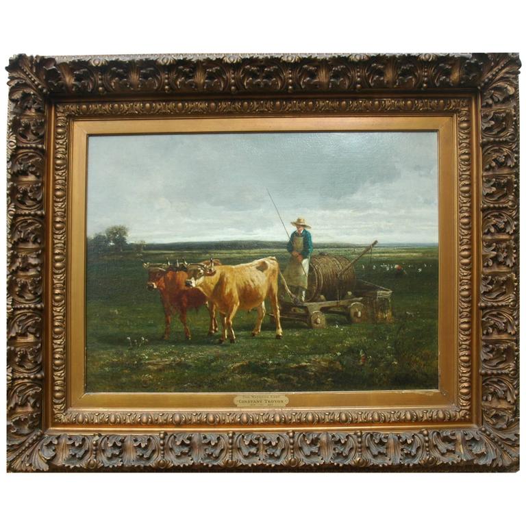 Constant Troyon "The Watering Cart" Oil Painting For Sale at 1stDibs