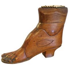 Whimsical Wooden Snuff Box in the Shape of a Shoe