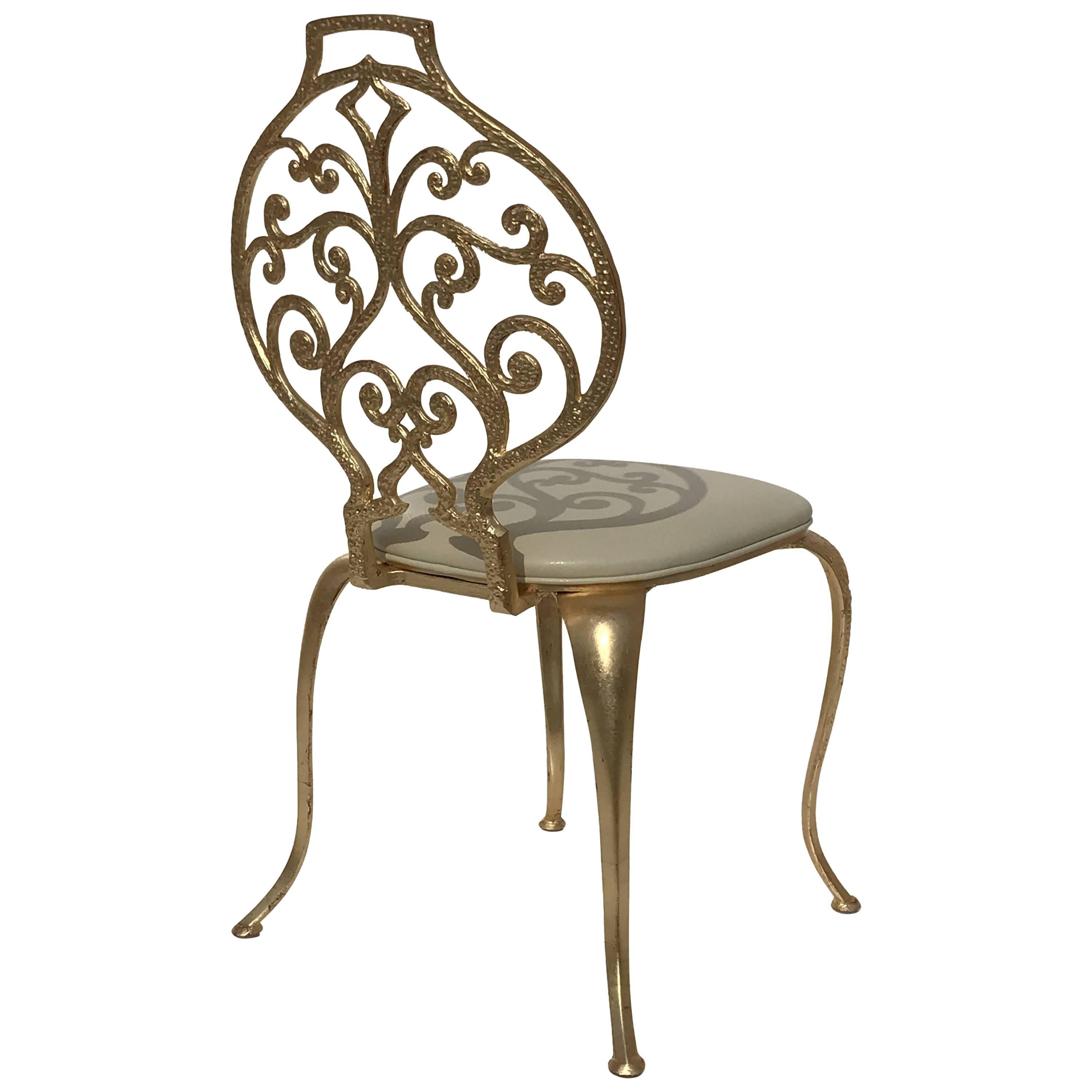 Gold Leafed Vanity Chairs by Thinline Mfg For Sale