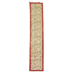 Vintage Turkish Runner Ivory Field Red Border