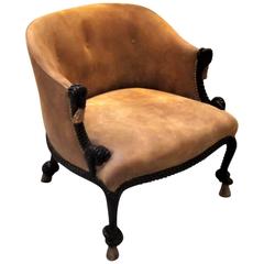 Italian Carved Tassel Chair with Suede Upholstry