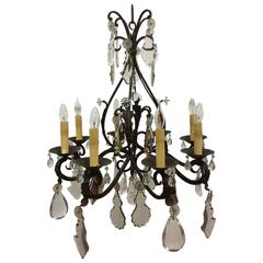 19th Century French Iron and Crystal Chandelier