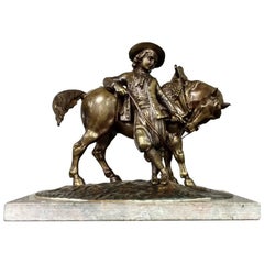 19th Century French Bronze Statue of Man and Horse