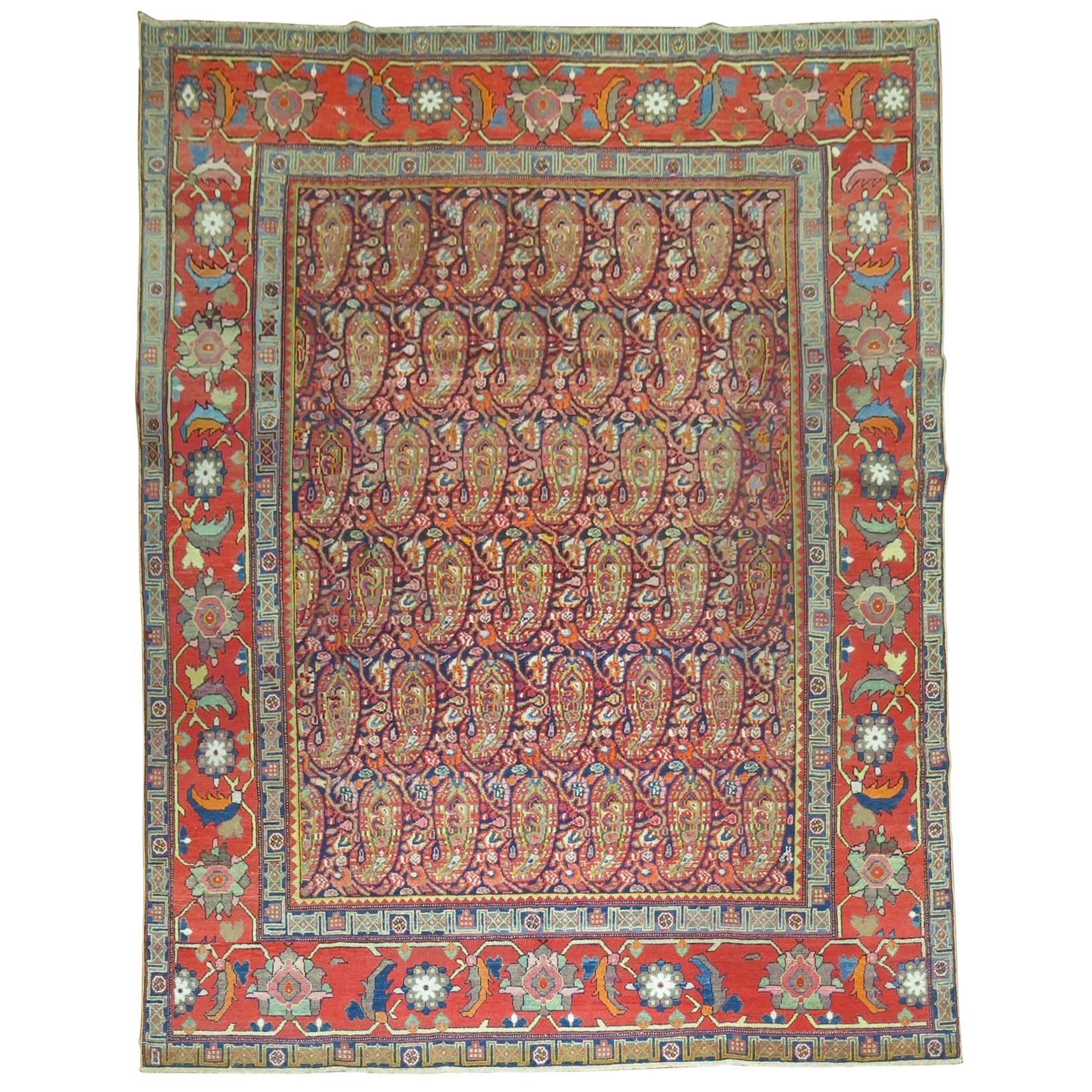 Zabihi Collection Colorful Antique Paisley Persian Malayer Rug For Sale