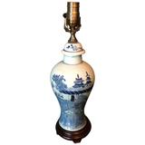 Handsome Single Blue and White Chinese Export Baluster Mounted as Lamp