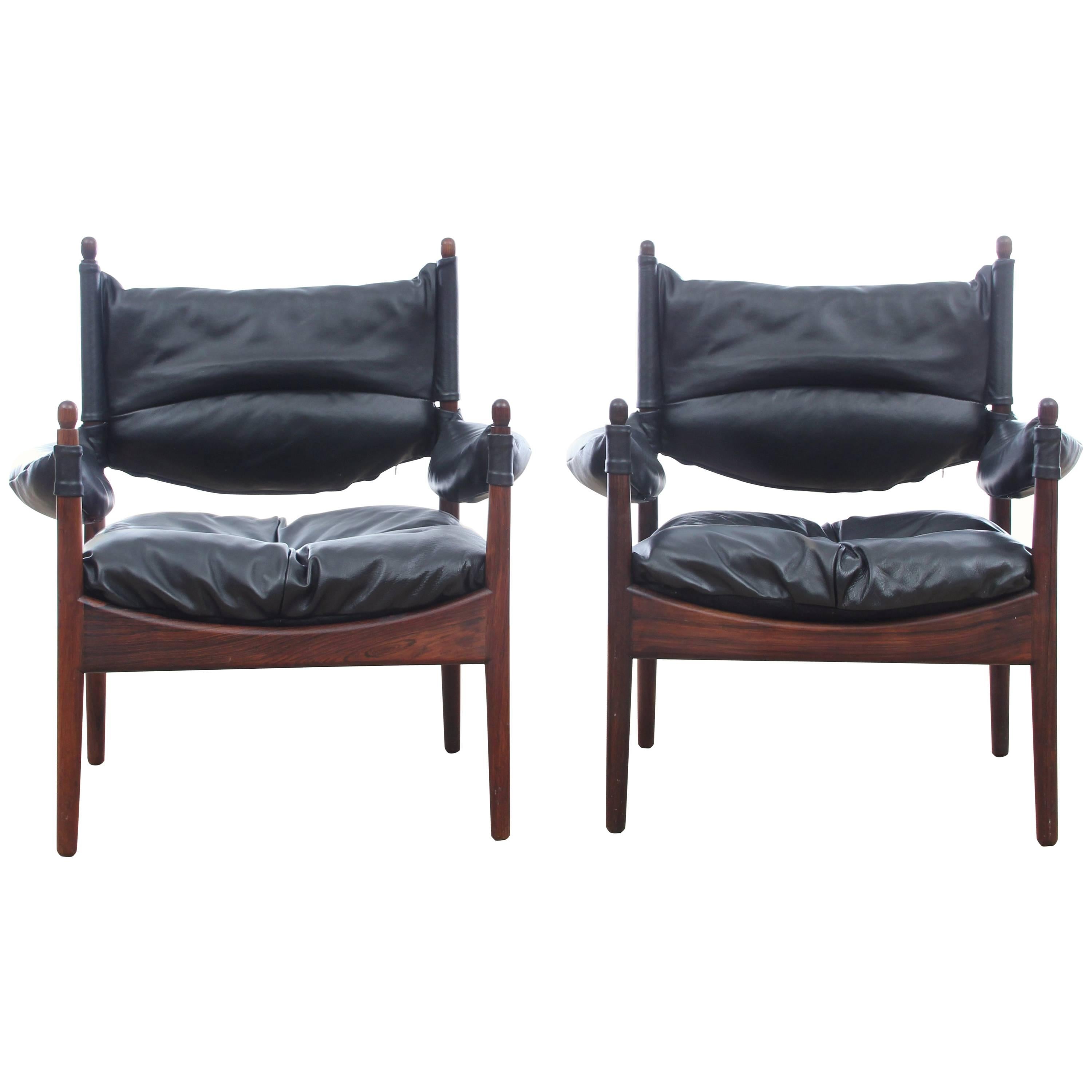 Mid-Century Modern Danish Pair of Lounge Chairs in Rio Rosewood Model Modus