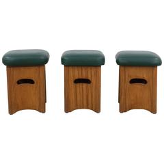 Mahogany Yacht Stools, Set of Three