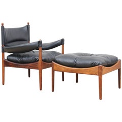Mid-Century Modern Danish Lounge Chair and Ottoman in Rosewood Model Modus