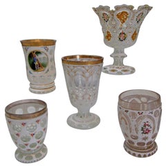 Collection of Bohemian White Cut-Out Glassware