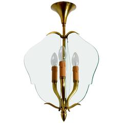 Brass and Glass Chandelier or Lantern, Pietro Chiesa Style, Italy, 1950s 1
